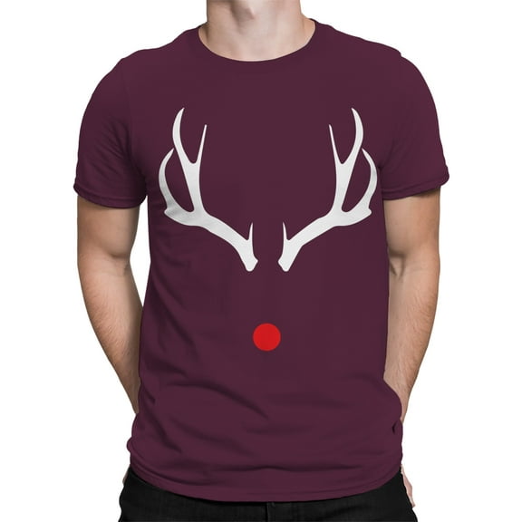 Xmas Red Nosed Deer Design Men Black T-Shirt