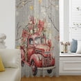 thumbnail image 1 of Xmas Red Truck, Semi Sheer Curtains Drapes for Living Room, Bedroom, French Doors Window 54 Inches Long, Christmas Balls Tree Branch Floral Rod Pocket Chiffon Curtain Drapery Voile Draperies Panel, 1 of 6