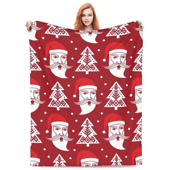 Xmas Santa Claus Blankets, Christmas Soft Anti Pilling Red Throw Blanket, Winter Snowflake Tree Decorative Flannel Blanket 50x40