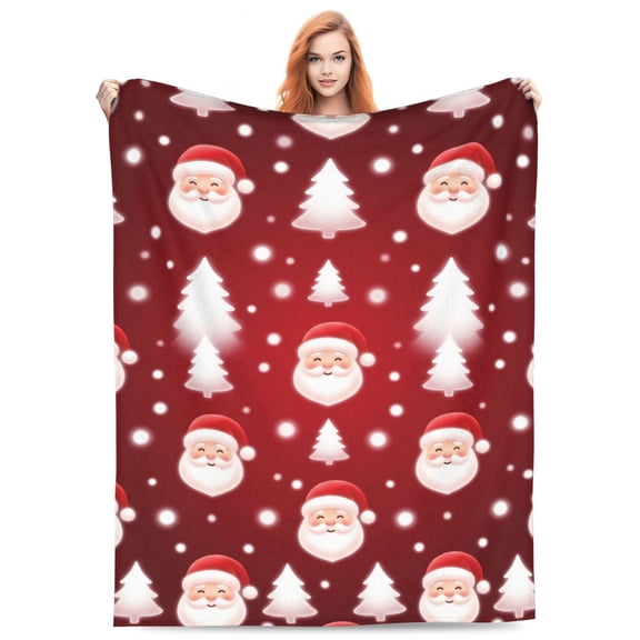 Xmas Santa Claus Blankets, Christmas Soft Anti Pilling Red Throw Blanket, Winter Snowflake Tree Decorative Flannel Blanket 50x40