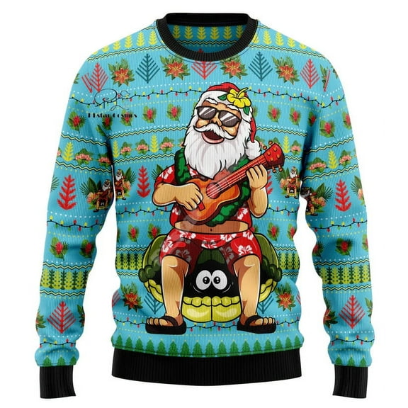 Xmas Santa Claus Cat Animal Colorful Tattoo Retro 3DPrint Funny Christmas Ugly Knitted Sweater Harajuku Casual Long Sleeves X18 (Sweater,M)