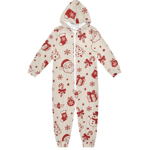 Xmas Santa Snowman Boys & Girls Hooded One-Piece Pajamas Warm Crystal velvet Hooded Long Sleeve Loungewear Jumpsuit Unisex