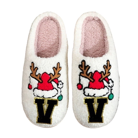 Xmas Slippers for Women Funny A to Z Alphabet Print Slip on Memory Foam Indoor Fuzzy House Shoes
