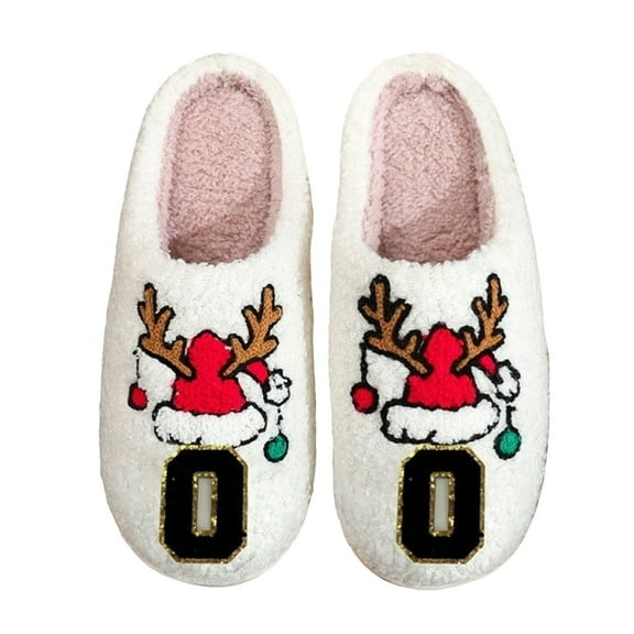 Xmas Slippers for Women Funny A to Z Alphabet Print Slip on Memory Foam Indoor Fuzzy House Shoes