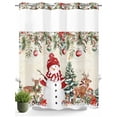 thumbnail image 1 of Xmas Snowman Pine Tree Elk Snowflake No Hooks Shower Curtain with Snap in Fabric Liner Set, Poinsettia Retro Letter Shower Curtains Waterproof Bathroom Curtain with See Through Top Window, 72x72 Inch, 1 of 6