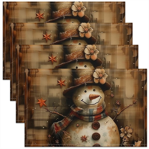 Xmas Snowman Placemats Vintage Christmas Place Mats Cute Winter Snowman Table Mats Christmas Ornaments Waterproof Placemats,12x18 Inch