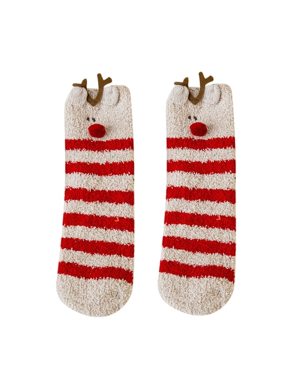 Xmas Soft Fluffy Plush Slipper Socks - Fuzzy Animal Fleece Socks, Cozy Christmas Stocking Stuffers for Women Teen