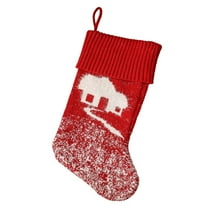 Xmas Stocking House Design Knitted Hanging Decoration Gift Pouch for Christmas Tree Home Holiday Party Festive Decor