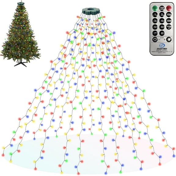 Kedoxi Colorful 9.84 FT Christmas String Lights - 16 Strings 400 LED with Ring, Timer & 8 Modes, Ideal Fairy Tree Light for Easy Xmas Fir/Pine Party Decor