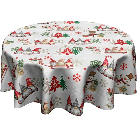 Xmas Table Cloth Circle - Snowflake Round Tablecloth 60 Inch Santa Gnome Snowman Table Cover for Party Picnic Dinner Decor