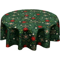 Xmas Table Cloth Round - Snowflake Tablecloth Winter Poinsettia Floral Table Cover for Dining Kitchen Picnic Party Decor 60 Inch