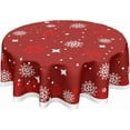 thumbnail image 1 of Xmas Table Cloth Round Winter Red White Snowflake Stars Tablecloth 60 Inch Decor Washable Stain and Wrinkle Resistant Round Table Cover for Dining Picnic, 1 of 6
