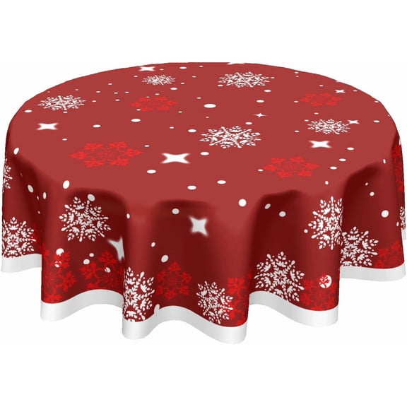 Xmas Table Cloth Round Winter Red White Snowflake Stars Tablecloth 60 Inch Decor Washable Stain and Wrinkle Resistant Round Table Cover for Dining Picnic