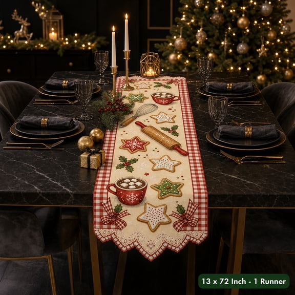 Xmas Table Runner 13x72 Inch, Christmas Baking Holiday Dining Runner for Christmas Table Decor