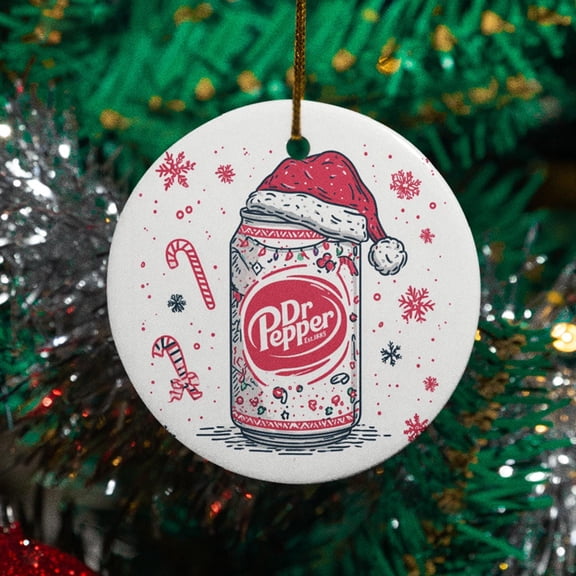 Xmas-Themed Can of Soda Funny Design, Famous Drink Meme Style Custom Gift for Kids Christmas Tree Decor, Pepper Keepsake Ceramic Ornament