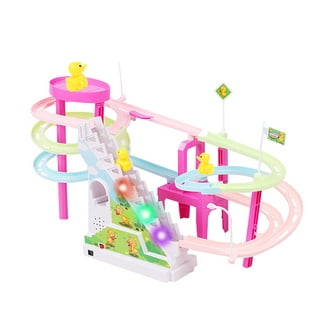 Fridja Christmas Climb Stairs Toy Roller Coaster Toy Electric Track Toys  Track Slide Stairs Indoor Toy with LED Flashing Lights, Santa Claus 