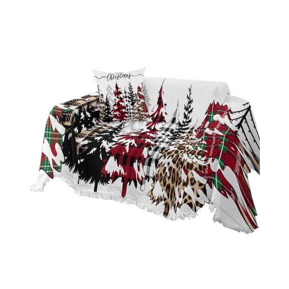Xmas Tree Christmas Sofa Couch Covers for Dogs, Washable Sofa Throw Cover Single Slipcovers for Armchair with Tassels, Snowflake Red Green Brown Couch Protector Towel Blanket M 71''x91''