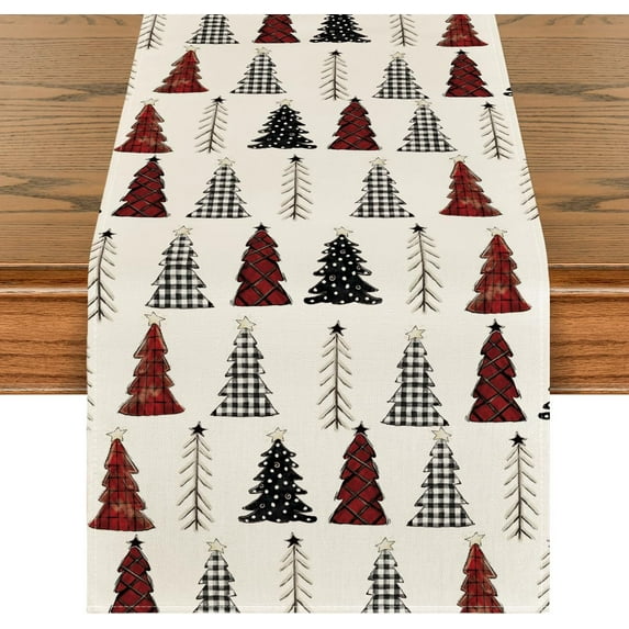 Xmas Tree Christmas Table Runner, Seasonal Winter Kitchen Dining Table Decoration for Home Party Decor 13x120 Inch