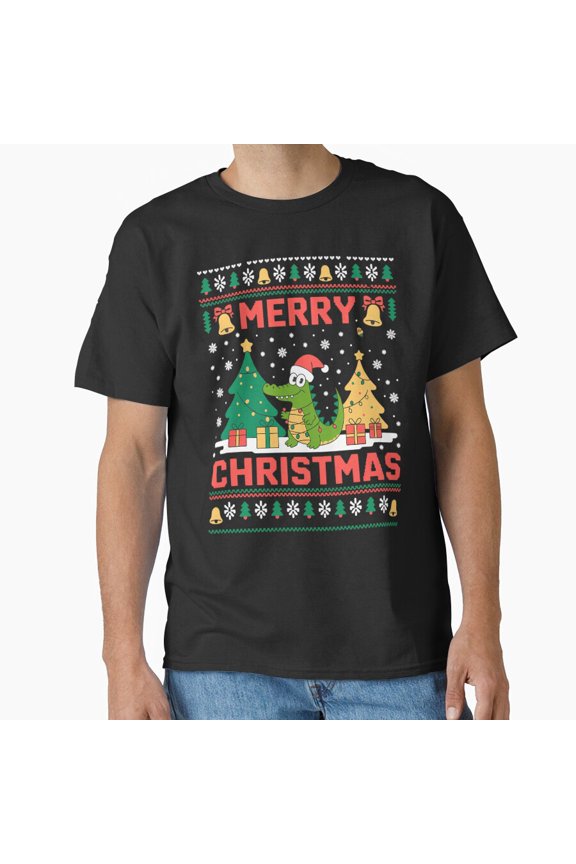 Xmas Tree Funny Style St. Nick Hat Alligator Funny Christmas Holiday Art G16817 Unisex T-Shirt, Up to Size 5XL