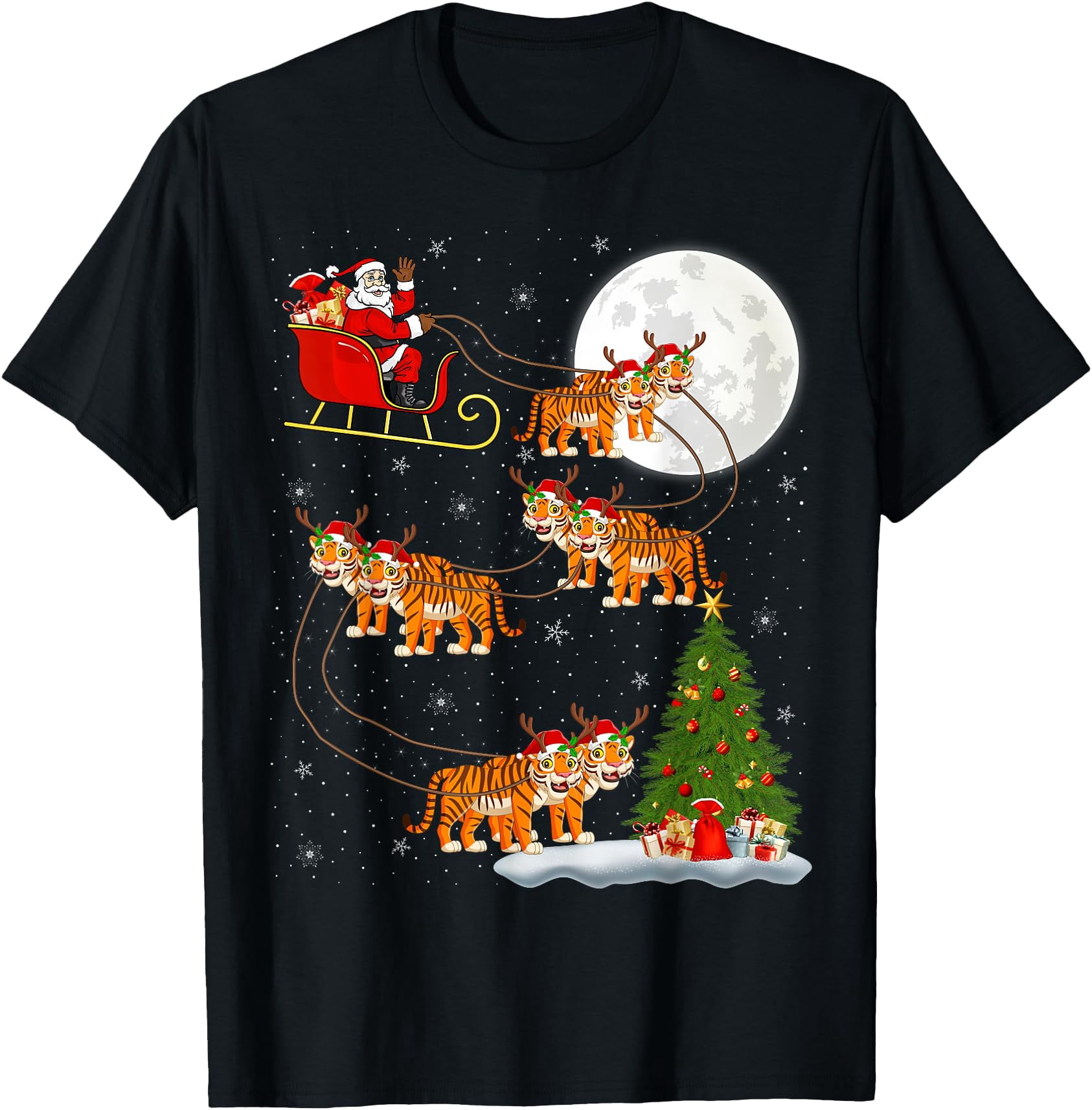 Tiger Ridding Xmas Tree Lights Santa Riding Tiger Christmas T-Shirt - Walmart.com