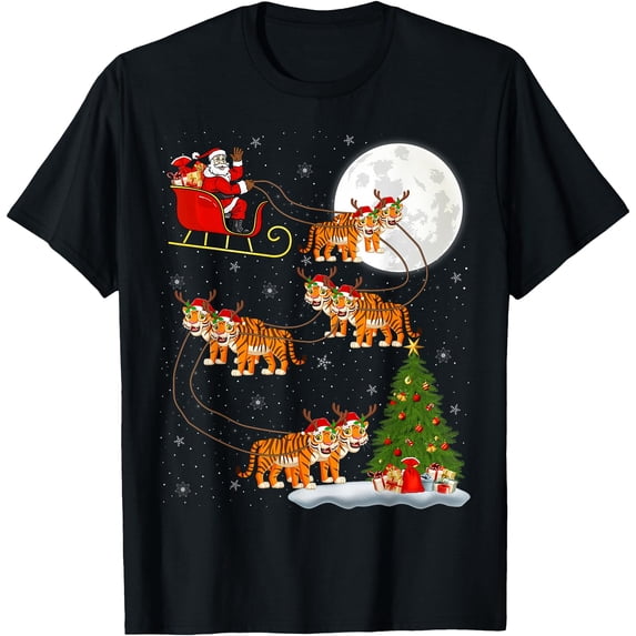 Xmas Tree Lights Santa Riding Tiger Christmas T-Shirt - Walmart.com