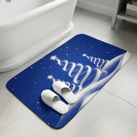 Xmas Tree on Navy Blue Door Mat,Indoor Outdoor Welcome Doormat Merry Christmas Absorbent Linen Front Door Mats Non-Slip Entrance Rug for Kitchen Bathroom Entryway,16x24in