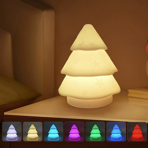 Xmas Tree Night Light, Cute LED Lamp, Silicone Dimmable Nursery Nightlight, Rechargeable Bedside Touch Lamp, Funny Office Desk Light and Home Decor(Xmas Tree)