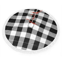 Xmas Tree Skirt Black White Plaid Tassel Edge Rustic Christmas Tree Skirts for Party Holiday Decorations 30"