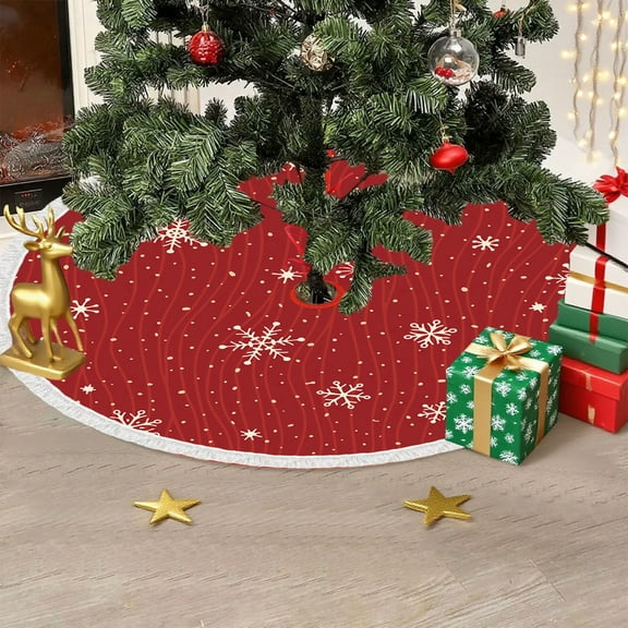 Xmas Tree Skirt Mat,Vintage Tree Skirts - 35.4in Red Christmas Tree Skirt Mat,Soft Cloth Bottom Decoration for Xmas Party,Reusable as Cushion/Carpet (Snowflake Design)
