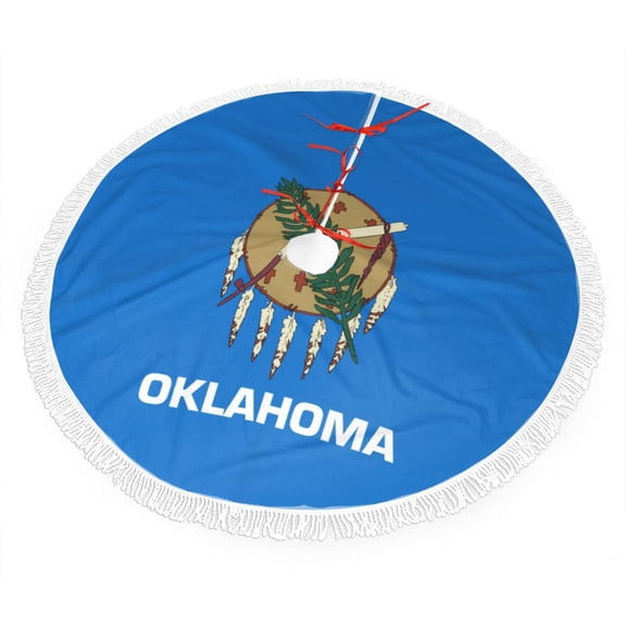 Xmas Tree Skirt Oklahoma Flag Tassel Edge Rustic Christmas Tree Skirts for Party Holiday Decorations 30"