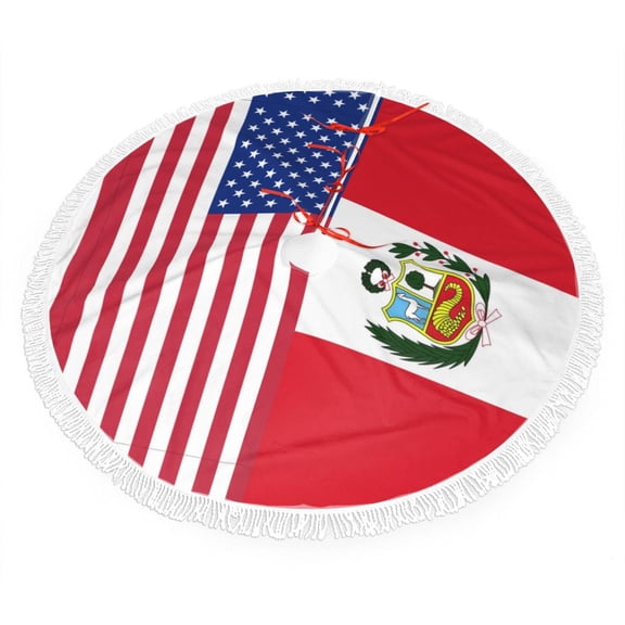 Xmas Tree Skirt Peru America Flag Tassel Edge Rustic Christmas Tree Skirts for Party Holiday Decorations 36"