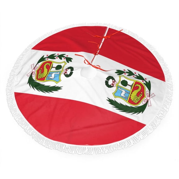 Xmas Tree Skirt Peru Flag Tassel Edge Rustic Christmas Tree Skirts for Party Holiday Decorations 36"