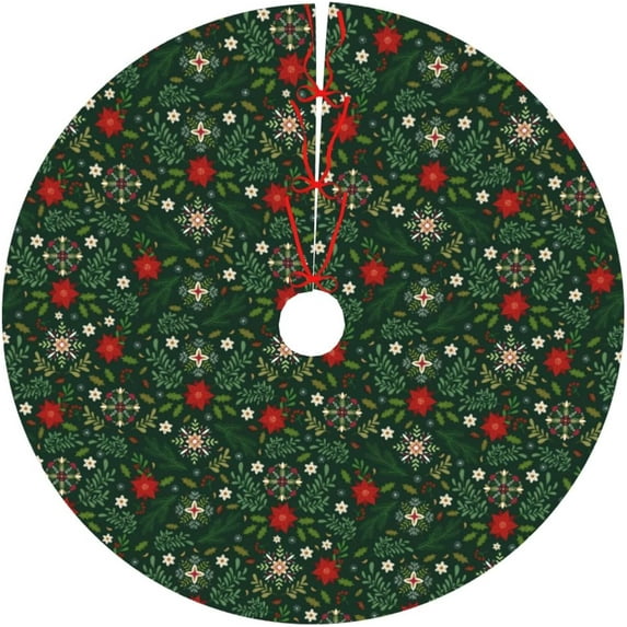 Xmas Tree Skirt - Winter Snowflake Floral Xmas Tree Bed Skirt 30 Inch Tree Mat for Winter Holiday New Year Party