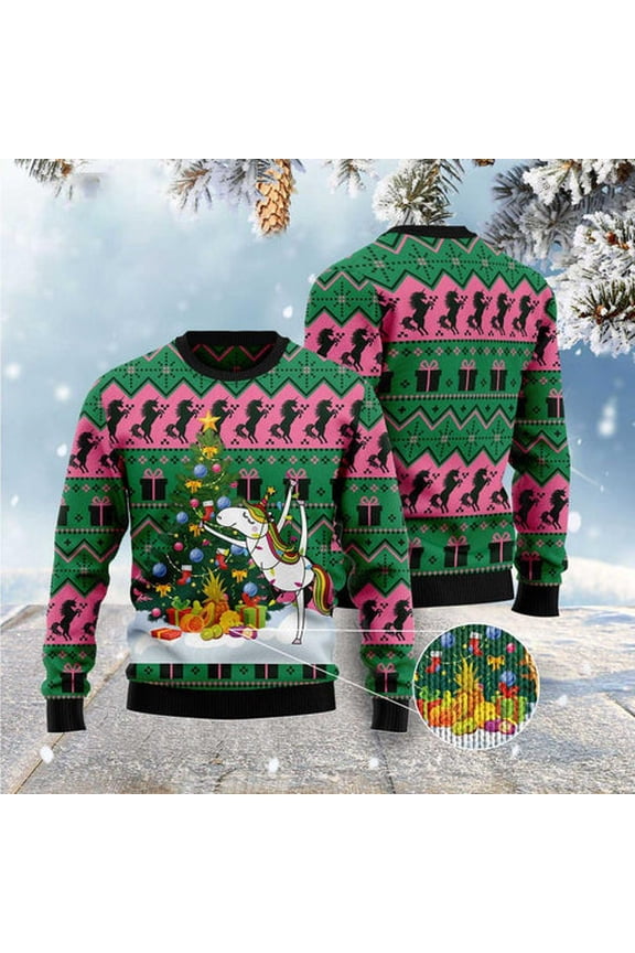 Xmas Tree Sweater, Christmas Tree Unicorn 3D Christmas Sweater, Funny Xmas Sweater