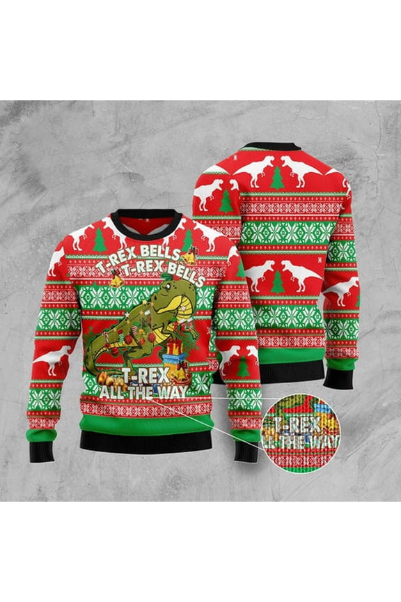 Xmas Tree Sweater, T-Rex Tree Christmas 3D Christmas Sweater, Funny Xmas Sweater