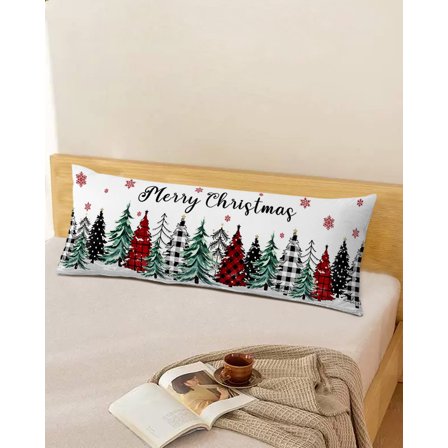 Xmas Tree Throw Pillow Cover, Seasonal Christmas Snowflake Rectangle Decorative Pillow Case Protector Soft Cushion Cover Lumbar Pillowcase for Couch Sofa Bedroom Car Chair Decor 20x54 Inch