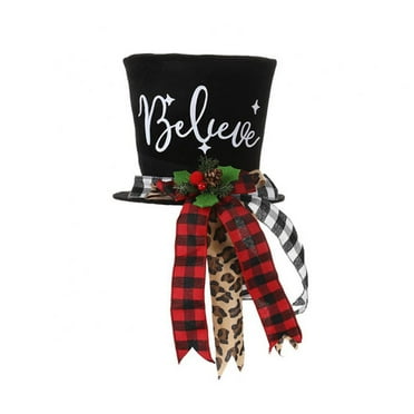 Xmas Tree Topper Christmas Tree Topper Hat Believe Letter Buffalo Plaid Bowknot Christmas Winter Holiday Handmade Ornaments