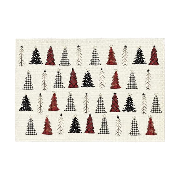 Xmas Tree Vinyl Christmas Placemats , 12x18 Inch Washable Plastic Non-Slip Woven Winter Table Mats for Party Kitchen Dining Decor