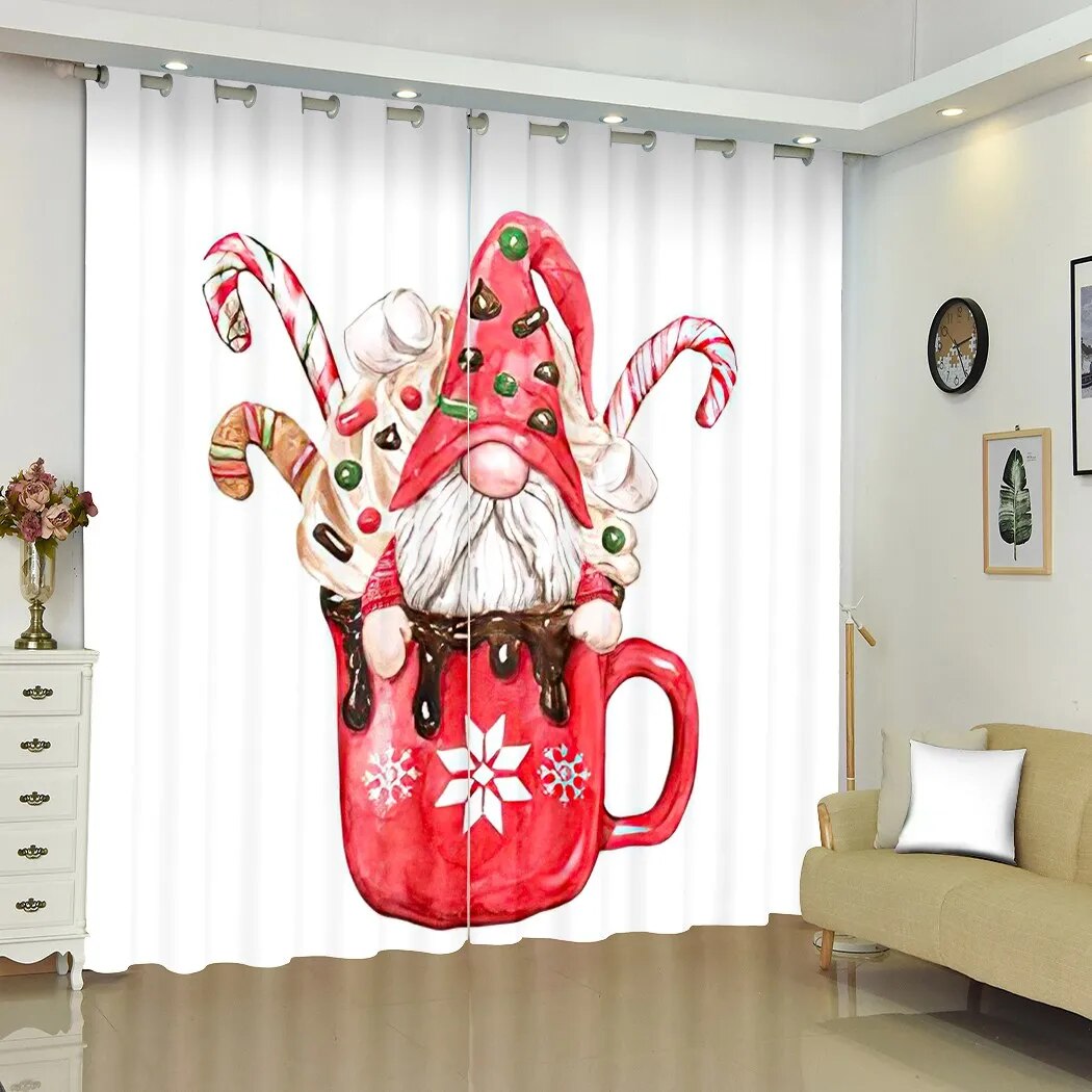 Xmas Tree Window Drapes Curtain Pine New Year Branch Green Grommet Top