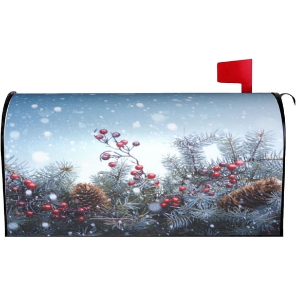 Xmas Tree with Snow Magnetic Mailbox Covers, Merry Christmas Mail Wraps Garden Yard Home Decor for Outdoor Standard Size 21x18 in\u2026