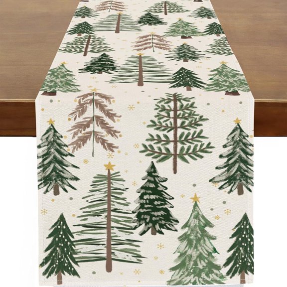 Xmas Trees Christmas Table Runner Watercolor Christmas Tree Runner for Table Seasonal Winter Holiday Christmas Decor for Home Kitchen Dining 13x48 Inch
