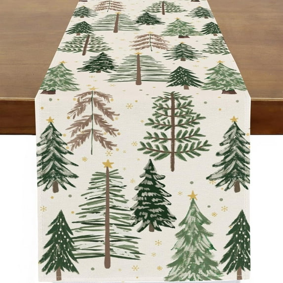 Xmas Trees Christmas Table Runner Watercolor Christmas Tree Runner for Table Seasonal Winter Holiday Christmas Decor for Home Kitchen Dining 13x72 Inch