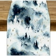 thumbnail image 1 of Xmas Trees Christmas Table Runner, Watercolor Golden Snowflakes Blue Forest Seasonal Kitchen Dining Table Decoration for Outdoor Home Party 13x120in, 1 of 6