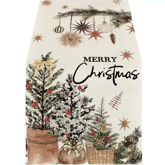 Xmas Trees Holy Pine Cone Christmas Table Runner 13*72, Seasonal Winter Holiday Table Decoration for Home Party
