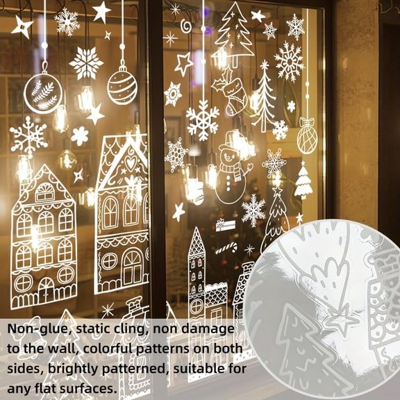 Xmas Window Clings Decoration, 1 Sheet Static Snow Flakes Stickers Merry Christmas Window Decals for Christmas Party Supplies