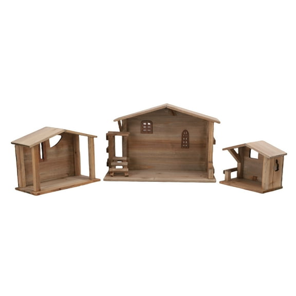Xmas Wooden Stable Decor Solid Wood Rustic Stackable House Ornament Tabletop Decor with Stable for DIY Holiday Kitchen Table Fireplace