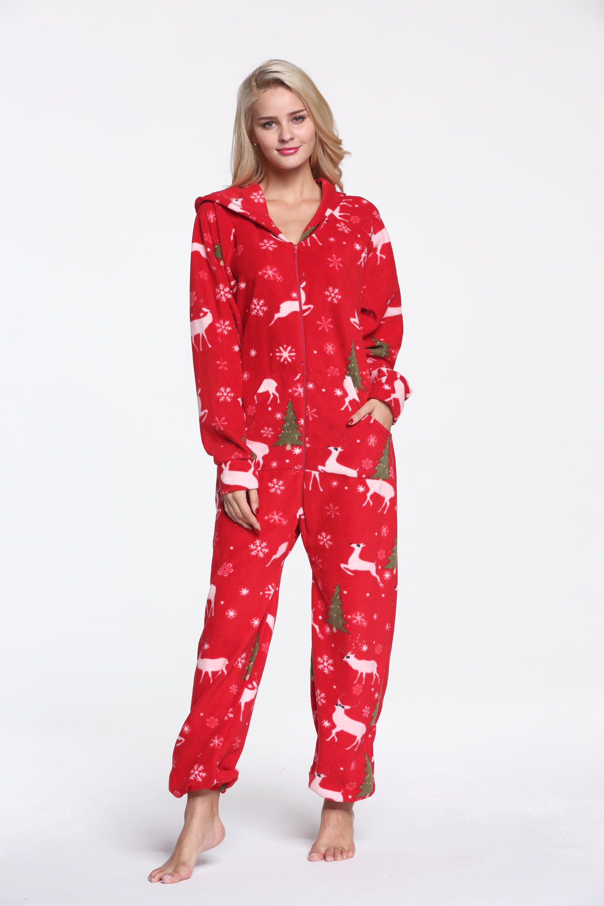 Xmascoming Onesie Adult Hooded Fleece Pajamas Merry Christmas Size US XL