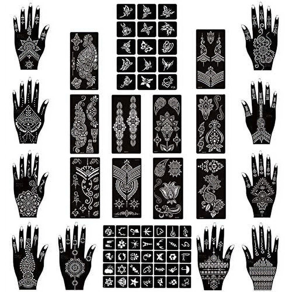 Xmasir Pack of 16 Sheets Henna Tattoo Stencil / Templates Temporary Tattoo  Kit,Indian Arabian Self Adhesive Tattoo Sticker for Hand Body Paint 