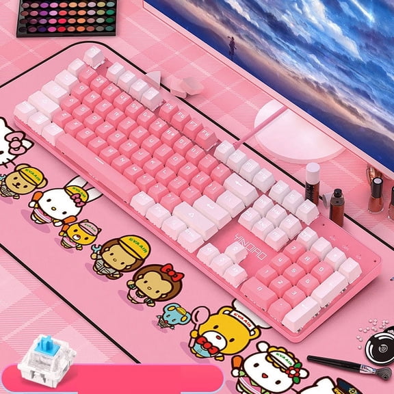 Xmastr Wired Compact Mechanical Gaming Keyboard with RGB and Round Buttons, Pink and White