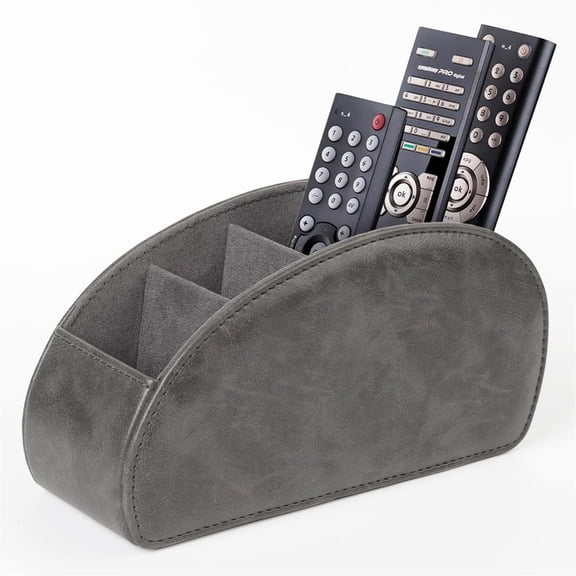 Xmealix 5 Pocket Remote Control Holder, Large Pu-Leather Tv Remote Caddy Fits Tv, DVD , Blu-Ray Remotes, Extra Slot for Pens Phone, Base Keeps 5 Devices